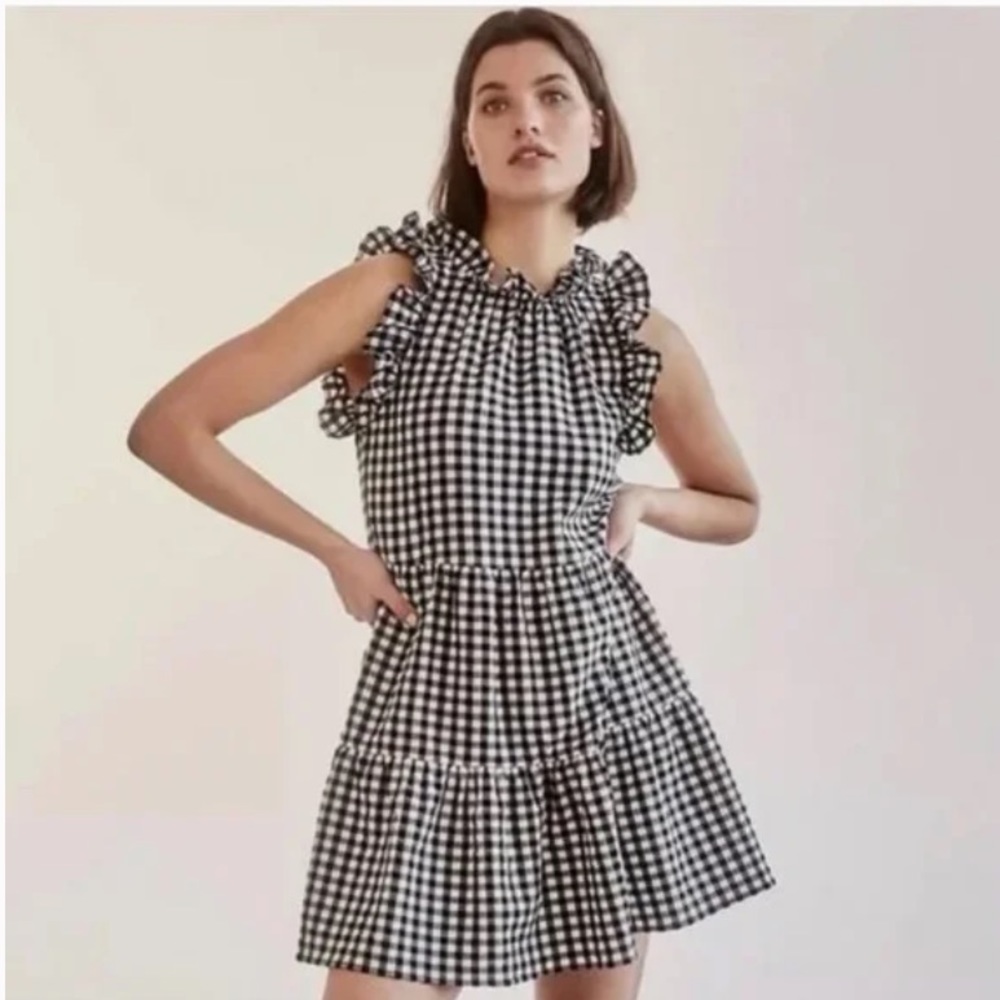 Maeve by Anthropologie Ruffle Sleeve Gingham Mini Dress